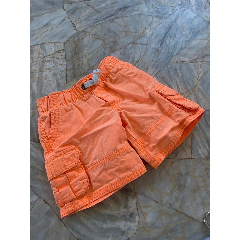 Carters Baby Boy Neon Orange Cargo Shorts 9 Months Elastic Waist Cotton